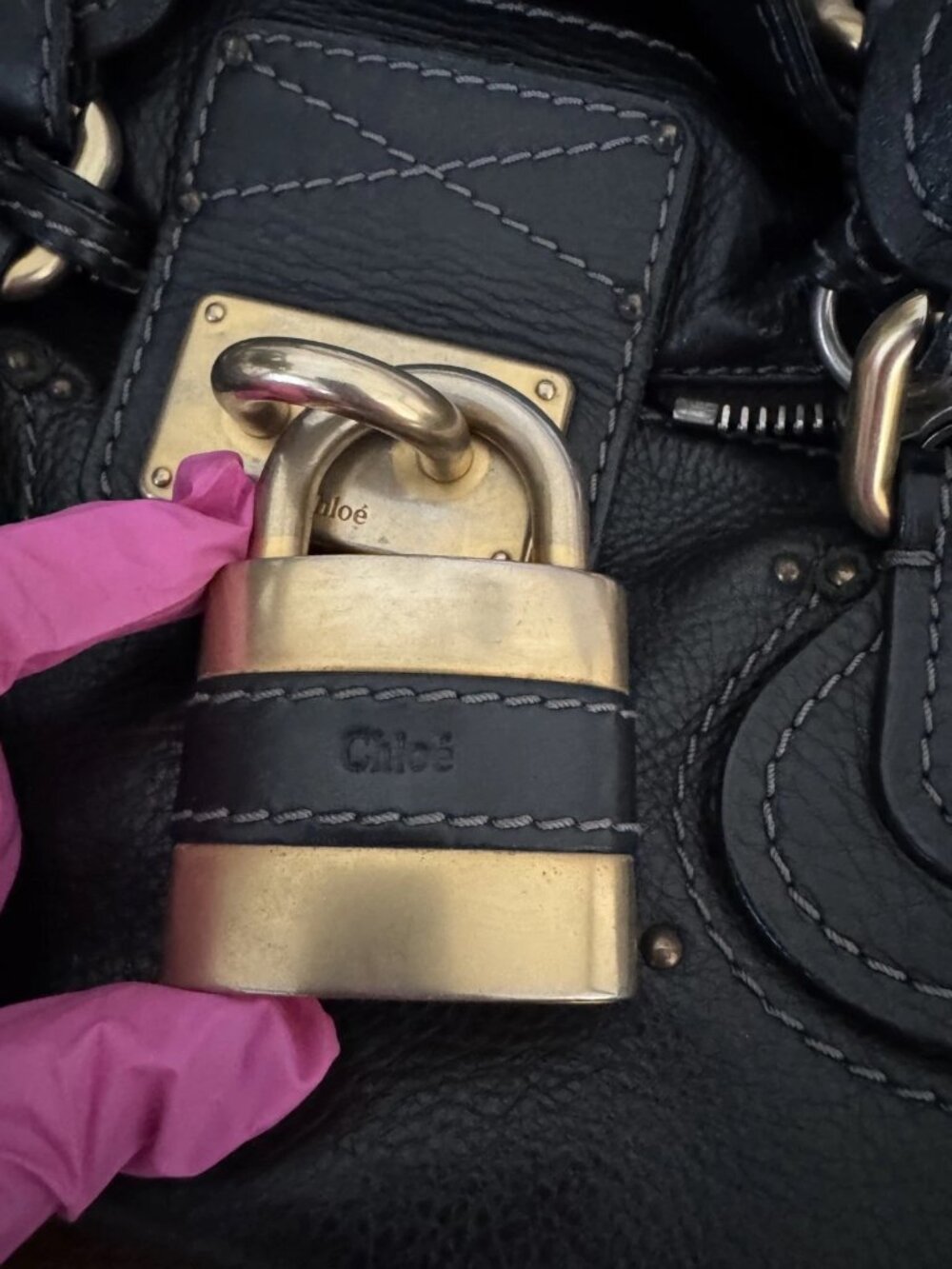 Chloe Vintage Y2K Paddington Black Leather Medium Satchel Padlock Key - Picture 4 of 14